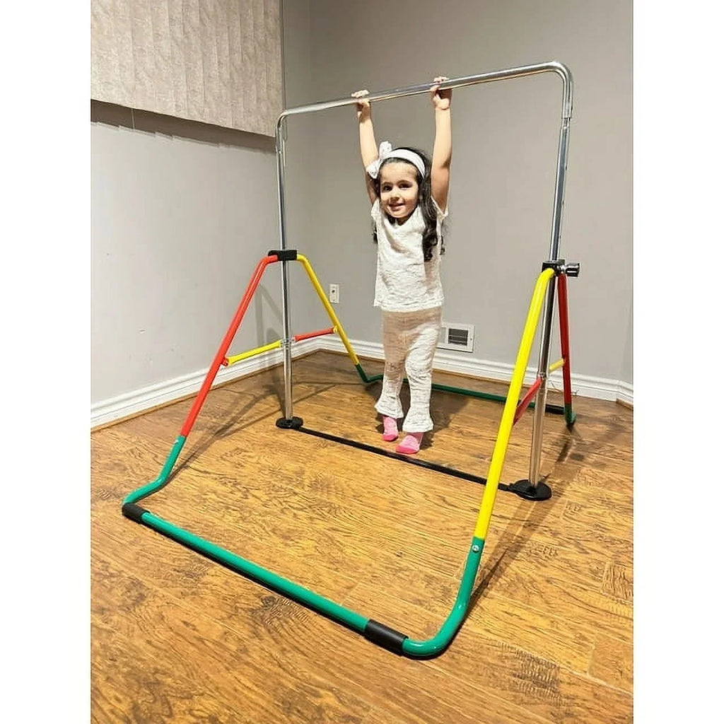 Bar Kids' Folding Equipment, Home Expandable & Gymnastics - Red/Yellow, Adjustable Playground Training