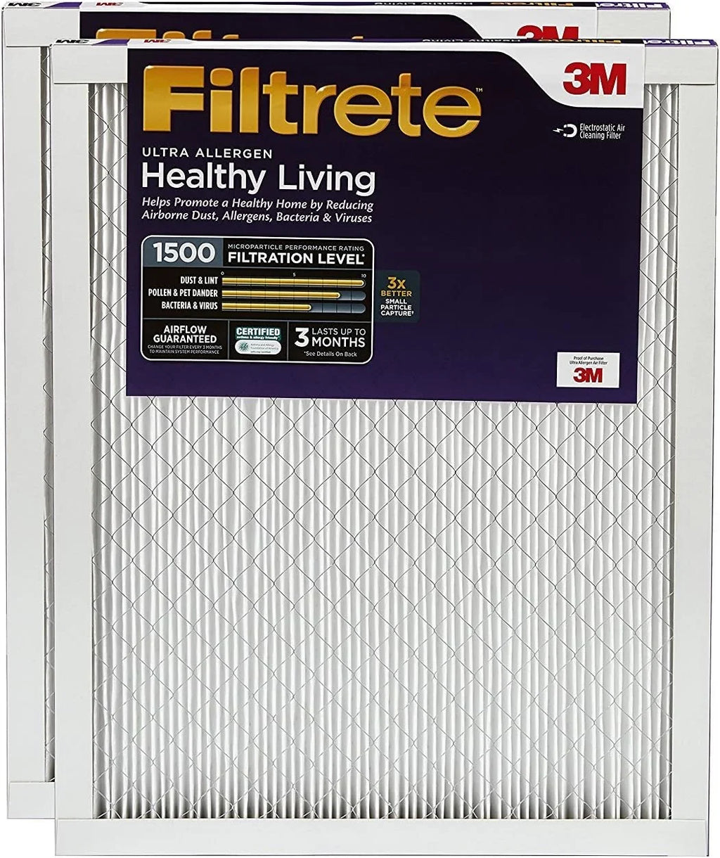 3-Month Filter, Air MPR 1-Inch 16x24x1 Ultra-Allergen Living MERV 2 1500, 12, Air Healthy Filters, Pleated Filters Filtrete