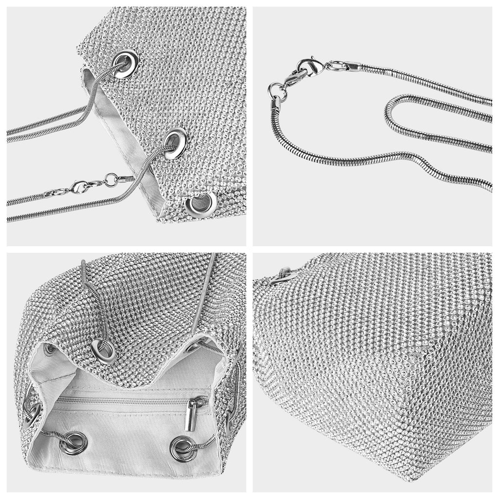 Crossbody for (Silver) Lady Prom Evening Party Women, Wedding Purse, Handbag Rhinestone Bag Shoulder Bucket