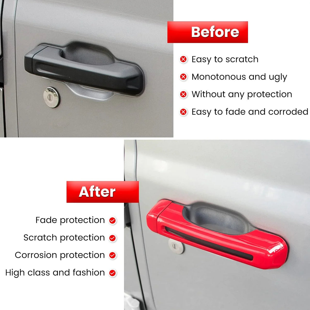 Handle Jeep Cover E-cowlboy Inserts JT & Accessories Gladiator for JLU Door 2-Door Handle 4-Door (Red Freedom Unlimited Sahara JL Trim+Tailgate 5PCS) Sports Exterior Rubicon Wrangler Cover 2018-2022