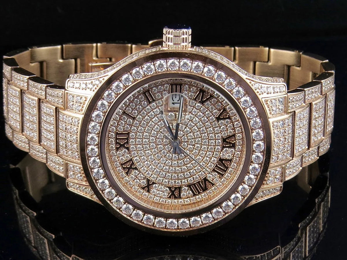 Simulated Diamond 45MM Mens Rose Watch DJ-04 Gold