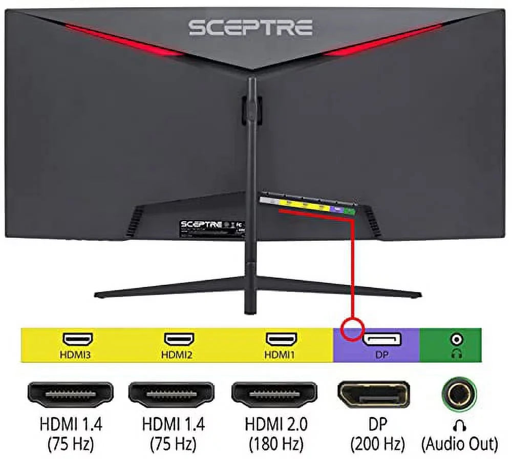 to 2560x1080 Black Build-in DisplayPort Sceptre up Monitor Metal Wide Gaming Curved Ultra Speakers, HDMI (C305B-200UN1) 30-inch 200Hz Slim 21:9 Ultra