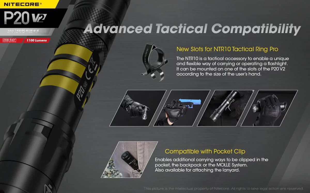 Nitecore 1100 P20 Lumens XP-L2 - Flashlight LED Tactical V6 - V2 CREE