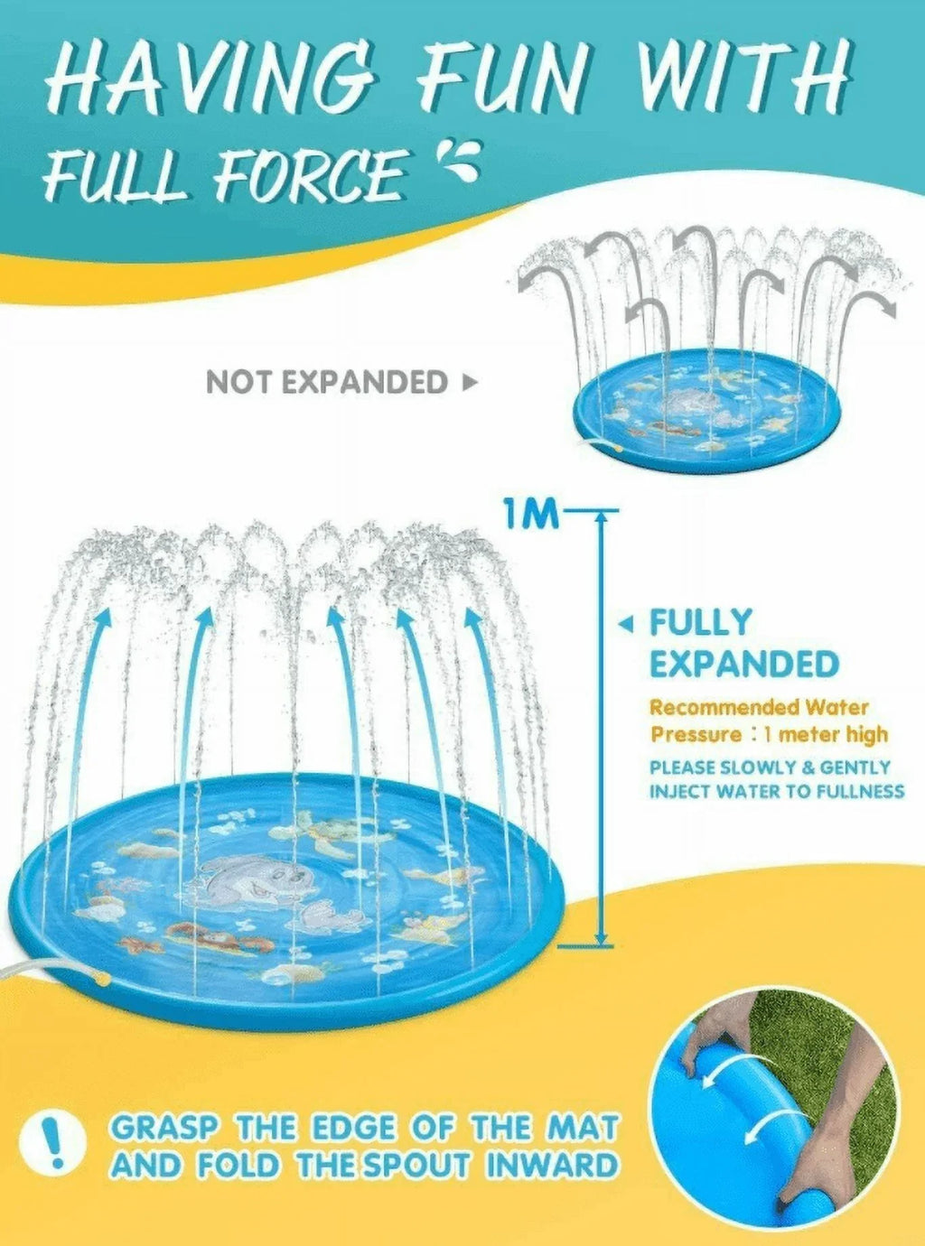 Mat Summer Sprinkler liquid Kids Play Inflatable Game 68" Splash exterior Pad