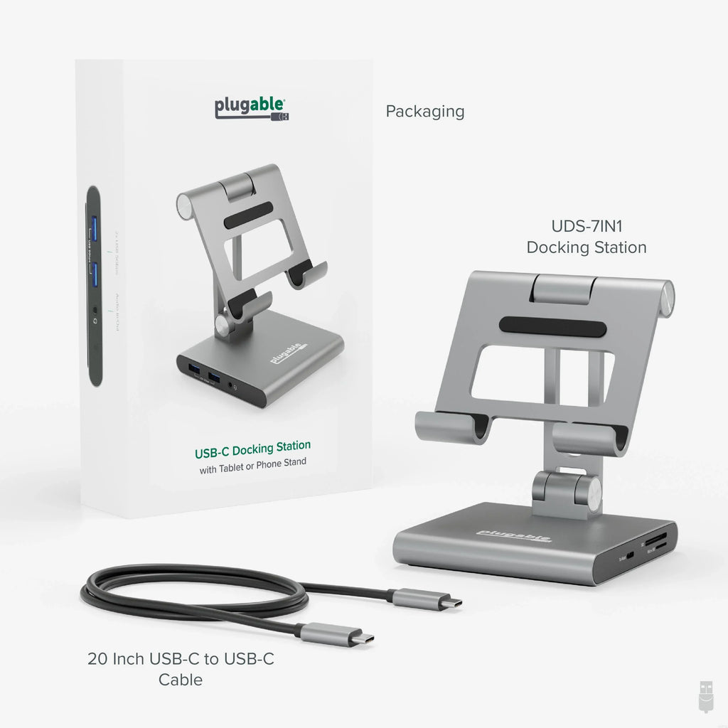 HDMI, SD, USB, Compatible Pass-through Station Hub, USB-C 100W USB-C 2x Stand, Windows, Docking for and Audio, USB C iPad Plugable with 8-in-1 and Phones, Tablets iPadOS, Charging with 1x