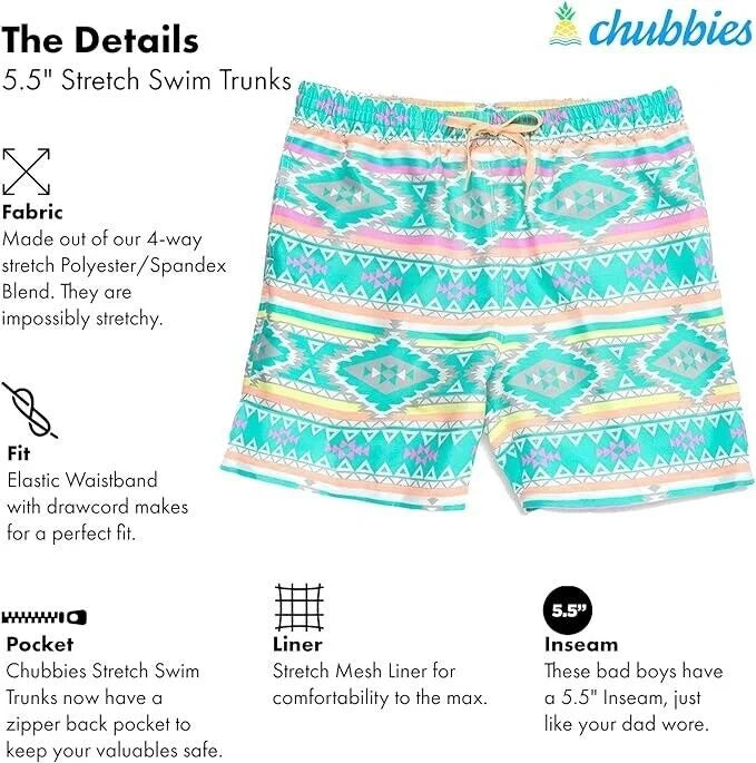 5.5” Inseam M Board Men’s dimension Trunks, Swimming Chubbies Stretch Swim Shorts,
