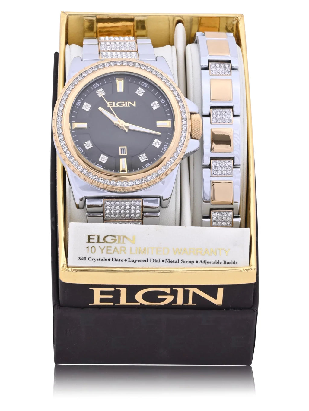 (FG180015ST) with Elgin Gold Stones Alloy Male and Watch Silver Case and and Adult in Bracelet Set
