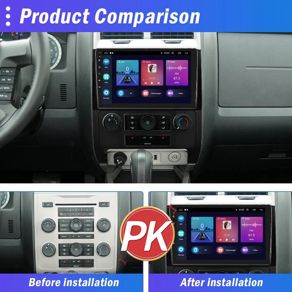 Stereo Camera Backup WIFI Android Hifi, Auto 13 Touchscreen Podofo Tribu FM Escape/ Wireless Kuga/Mazda Radio Carplay Car Android 2007-2012 2+64G AHD Bluetooth Mirror GPS 9'' for Link