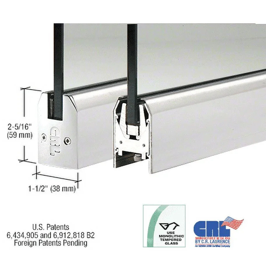 Profile Rail Patch Stainless 1/2" Without Lock - CRL DR2TPS12P Door 8" Low Polished Tapered Glass