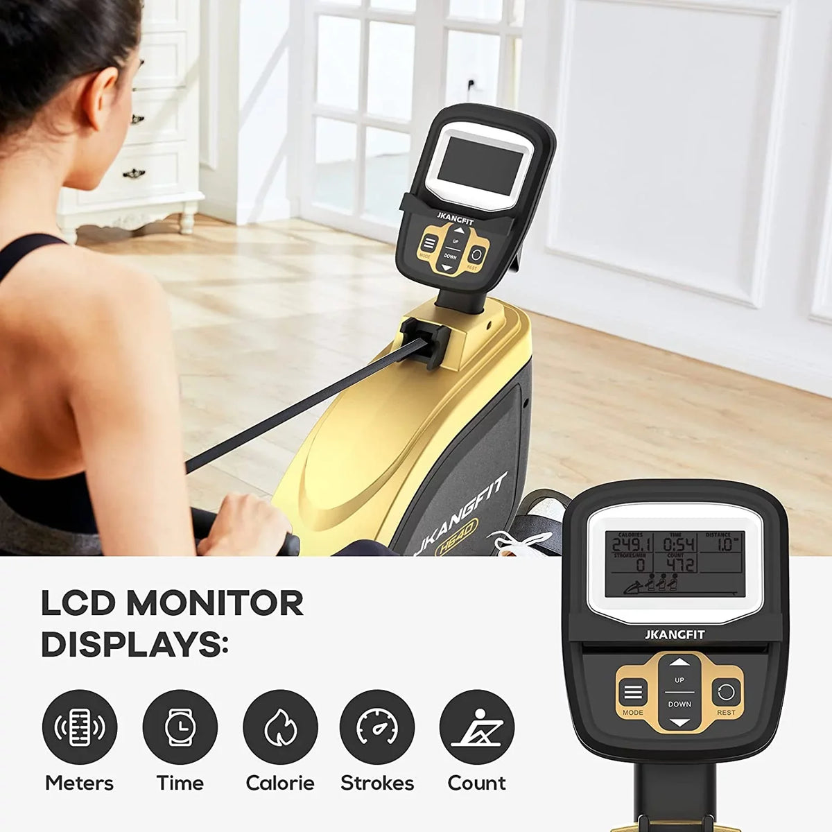 Resistance for Folding Levels Monitor - Home with Rower Machine Machines Rowing for Use Full 16 Rowing Magnetic Holder pooboo Indoor Device Body LCD