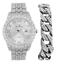 Mens Silver Hip Silver Raymond Dials- Timepiece - Numerals ST0226RND Big Designer Fully Out Watch Rocks Cuban Iced Blinged and Read w/Easy Charles Hop Out Date w/Roman Colorful