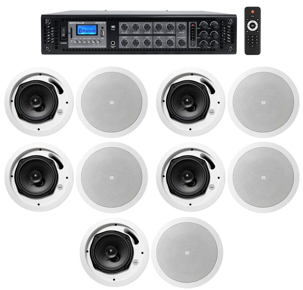 Restaurant/Bar/Cafe Package 6-Zone Ceiling White JBL w/ Amplifier+(10) Speakers
