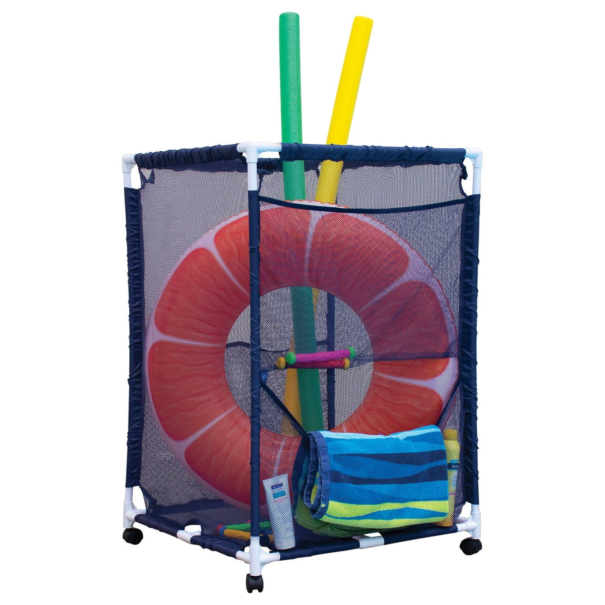 Pool X Storage Rolling x PBFT-1513 Organizer Bin, 25.4" Equipment (25.4" design PB-M200, 40" L Mesh H) - Medium, Pool W Pool Bins Blue,