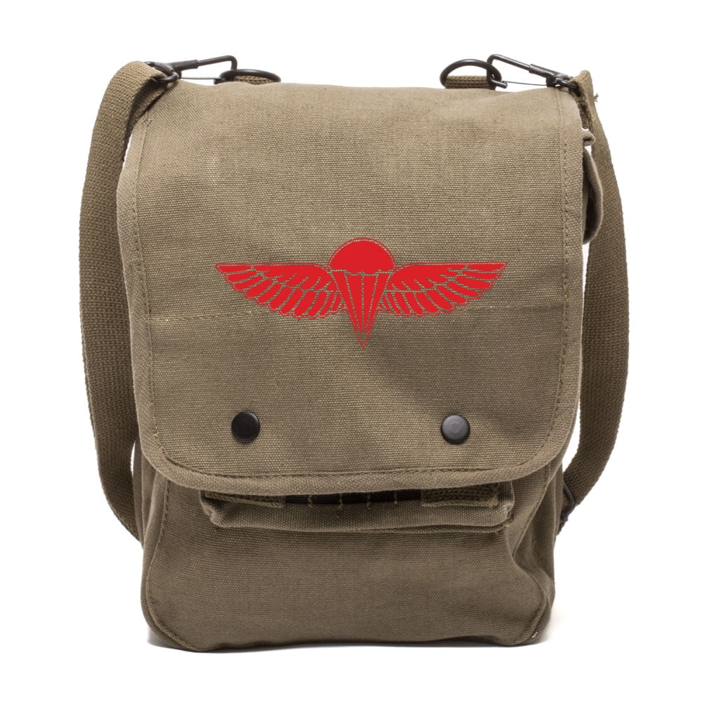 Wings Paratrooper Canvas in Zahal Case ISRAELI & ARMY Travel Crossbody Bag Olive IDF BADGE Red Map