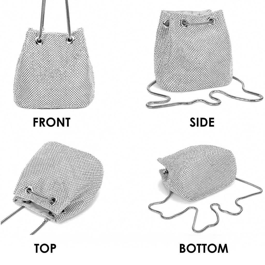 Crossbody for (Silver) Lady Prom Evening Party Women, Wedding Purse, Handbag Rhinestone Bag Shoulder Bucket