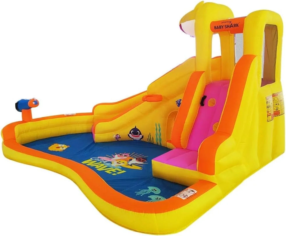 Bounce Wet Kids Pink Fun, Park, Shark liquid or Fong liquid Waterslide Funormous Slide Baby with Dry, Sprayer, exterior Inflatable liquid Blower House Curve Backyard Includes Slide, Pool Party &