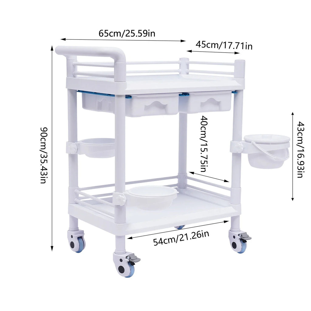 Clinic Rolling Dental with Heavy Trolley Medical Spacious Hospital Miumaeov Utility Duty for 360°Rotate Salon Cart Dirt Tier Trolley 2 Drawers Beauty Buckets Medical Wheels