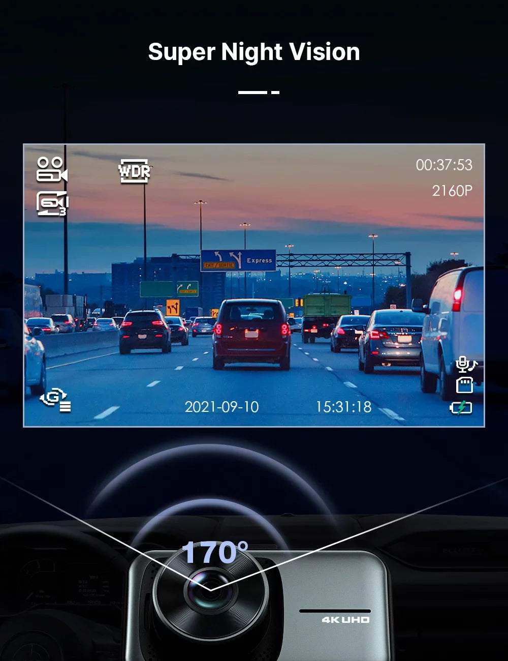 Rear, Dual Camera Cam 4K Front TOGUARD FHD WDR Camera UHD DVR Dash 1080P and Dash Car