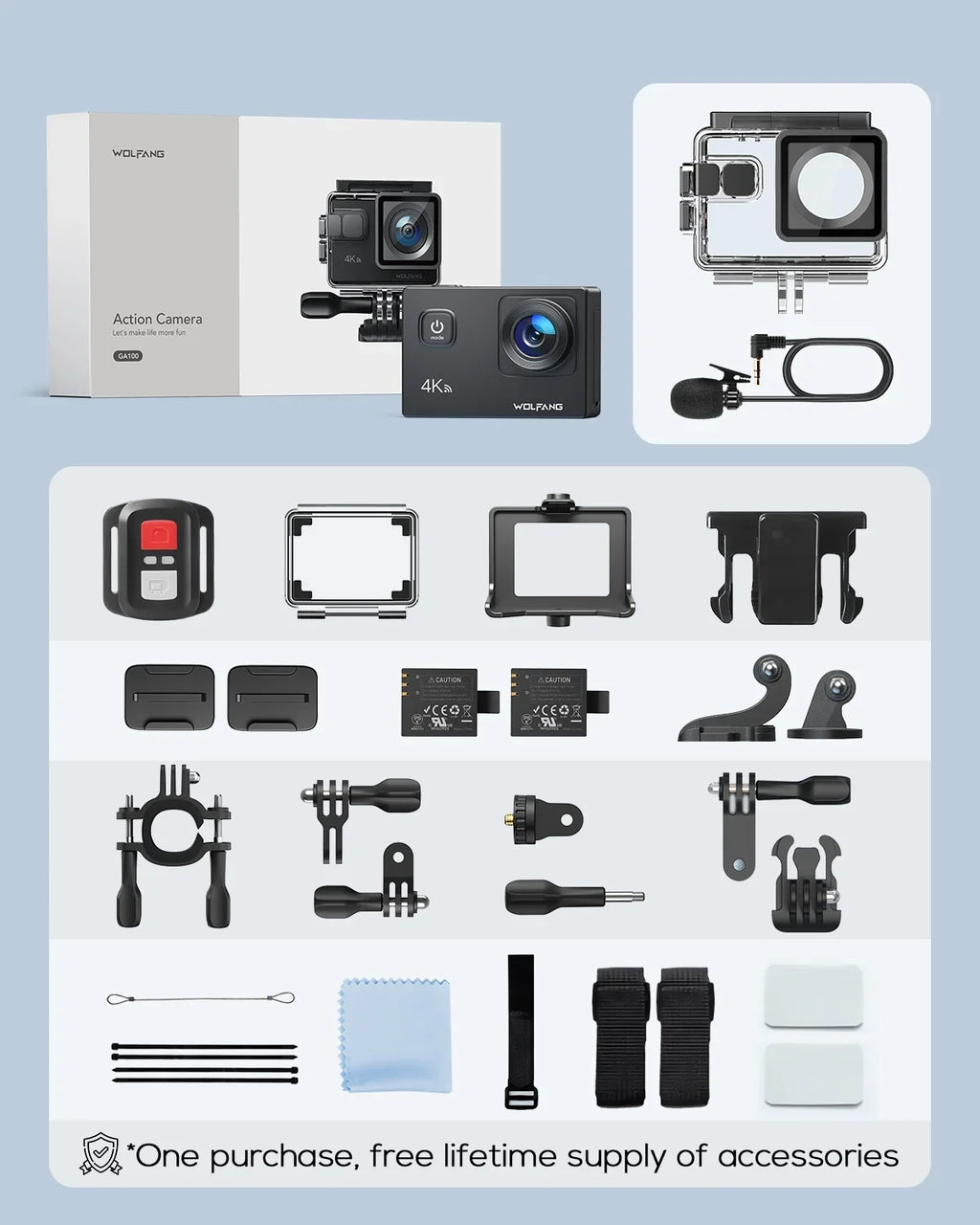 EIS WOLFANG WiFi Underwater Video 170� Cam Camera Action Camera Waterproof Camera Stabilization 20MP Action 40M 4K