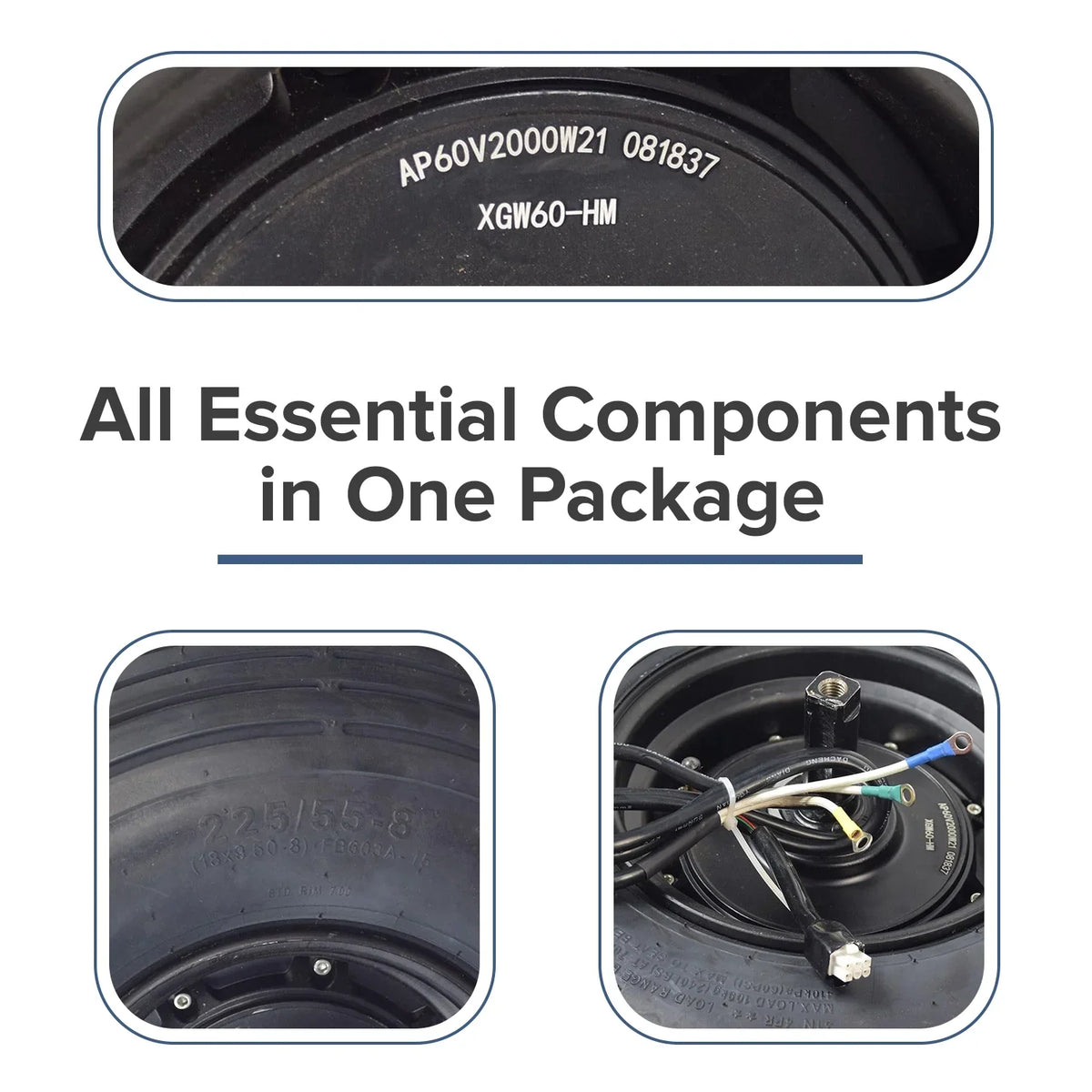 Volt Tire Scooters Watt 18x9.50-8 Fat & for Assembly Hub Motor 60 1500 Wheel AlveyTech