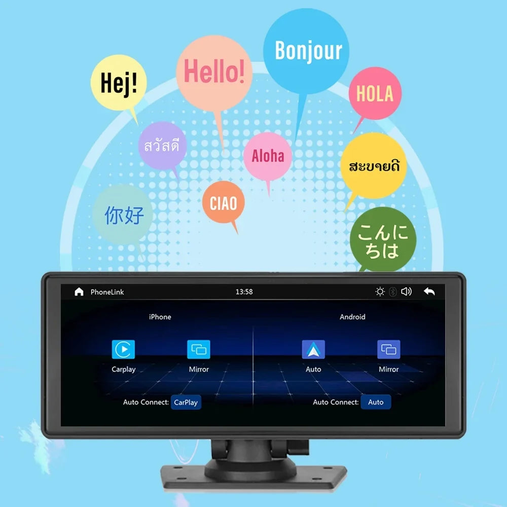 Stereo Synchronization/Rear Player with Stereo,Newest Car Bluetooth Unit Touch Screen with Car Navigation Carplay&Android 9.3 Auto Portable Transmitter,AUX, Bluetooth/FM FM Inch TF Wireless Camera