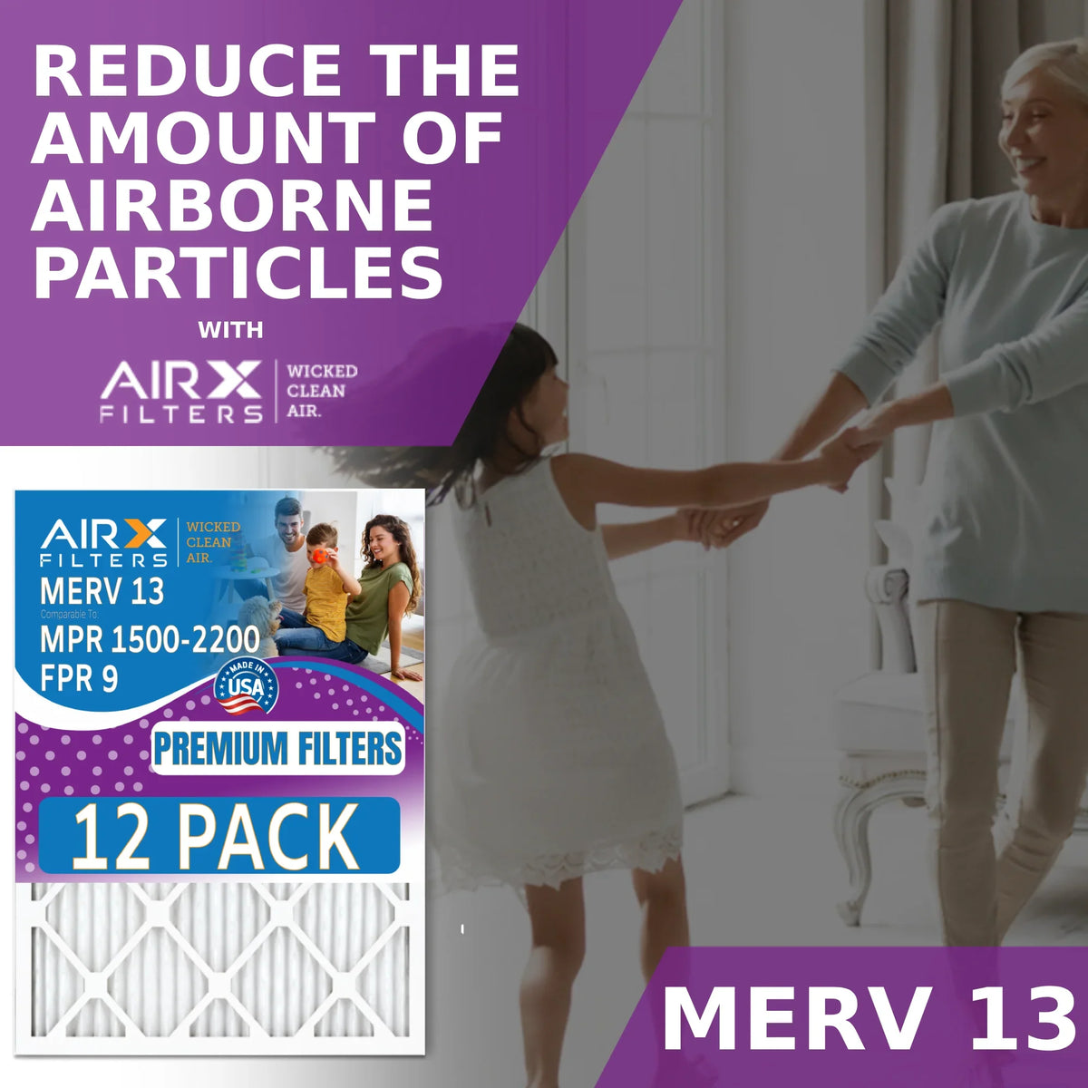 Pack 16x16x1 FPR by MERV to WICKED 13 Air Furnace & Filters Rating, 1500 AIR. Made 12 - Comparable of FILTERS Filter 9 - USA 2200 AIRX CLEAN MPR in