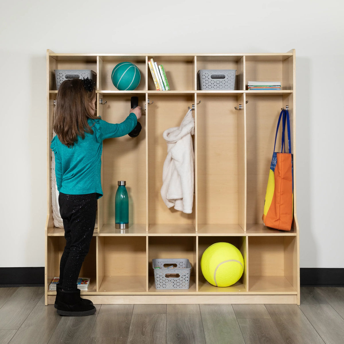 Locker Coat Storage with Cubbies 5 Wood Section Emma School Organizer and Hook Oliver Bench, +