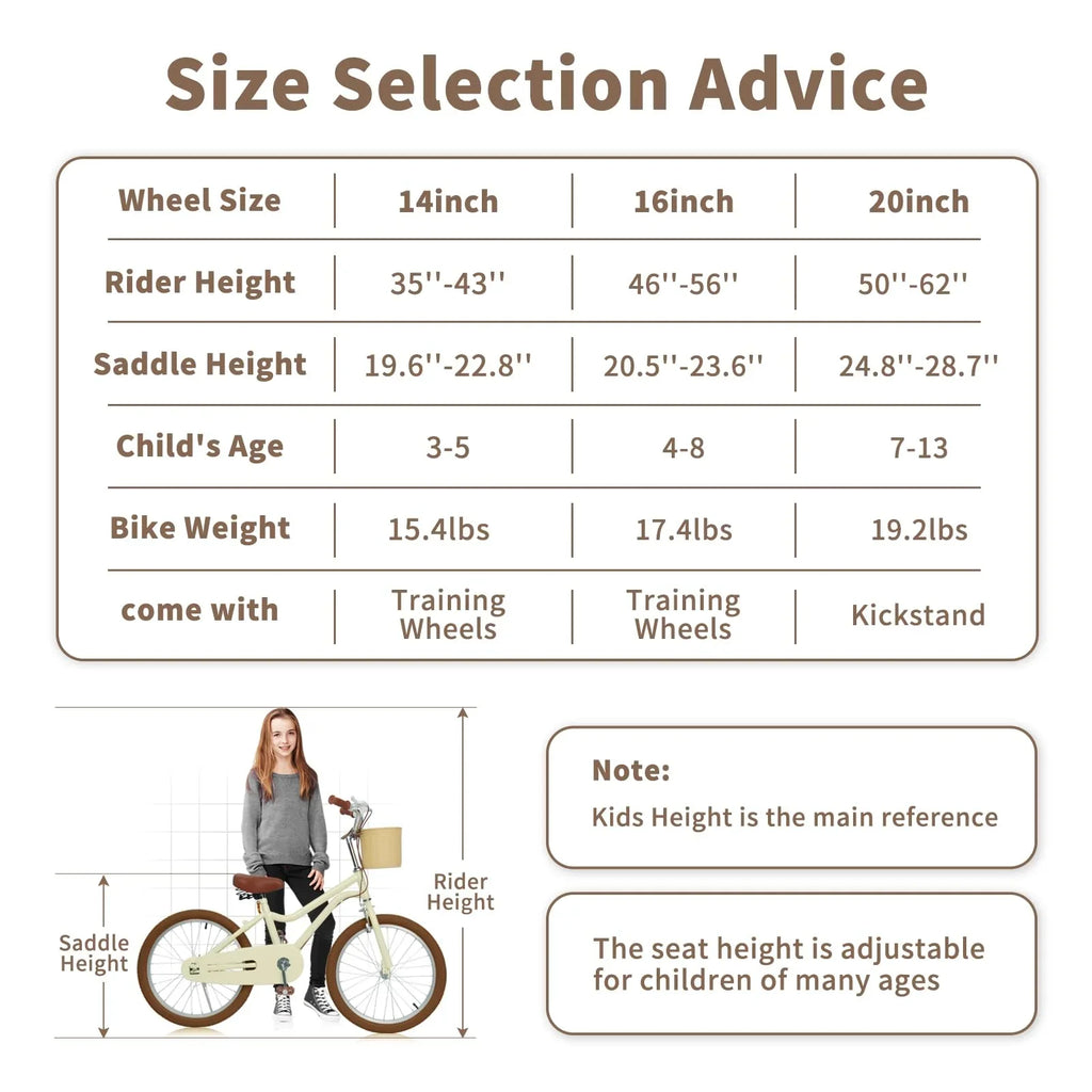 Bicycle without and and Bicycles Kids Training 7-13, Handbrake Basket, Wanan Boys 20" Design 20 Girls with Large Bike, dimension Age Boys Retro Kids' for for Bicycle Girls inch Kids Large Yellow Wheels,
