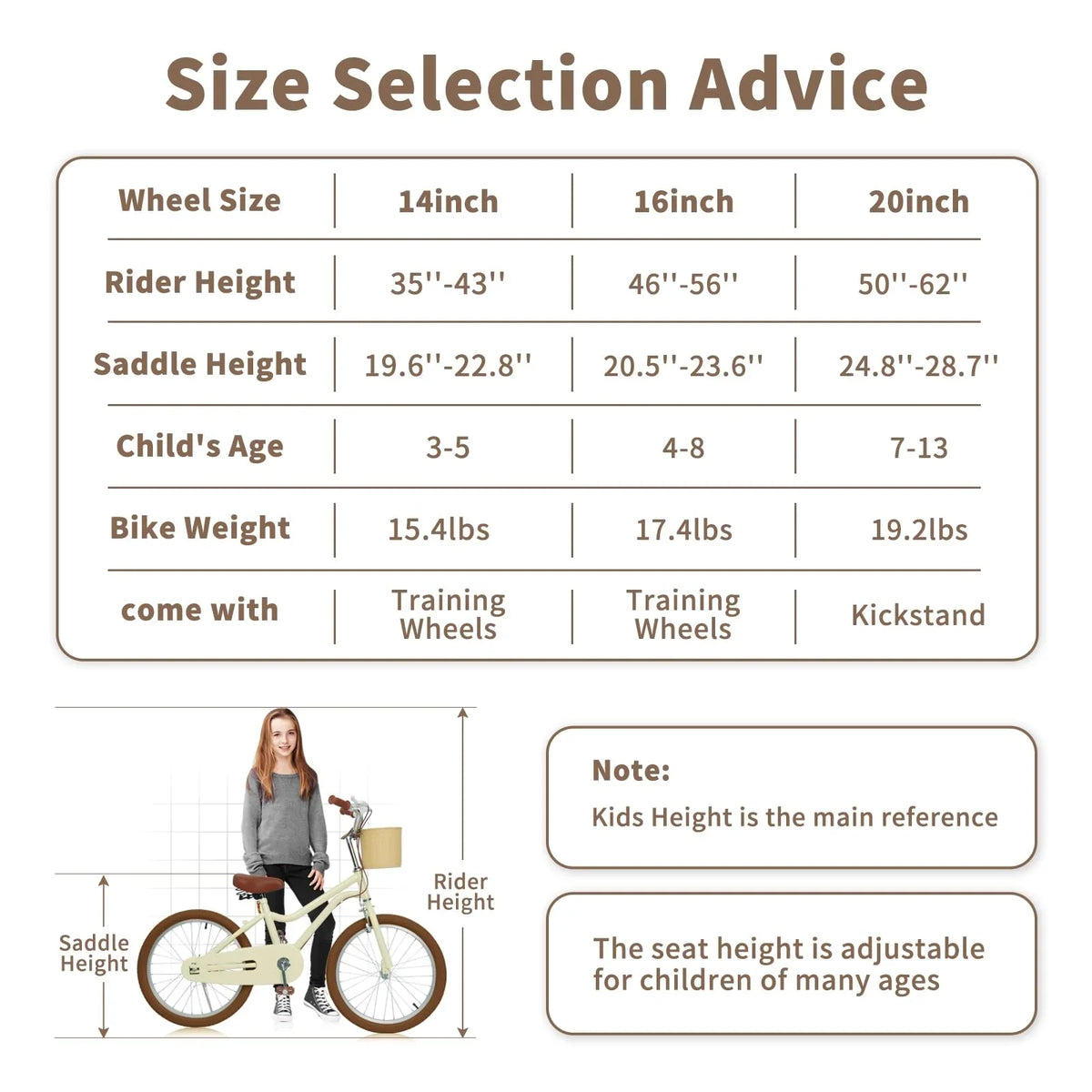 Bicycle without and and Bicycles Kids Training 7-13, Handbrake Basket, Wanan Boys 20" Design 20 Girls with Large Bike, dimension Age Boys Retro Kids' for for Bicycle Girls inch Kids Large Yellow Wheels,