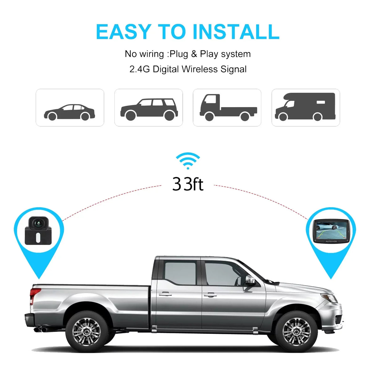 for Camera Camera Reversing Trucks, Rear Wireless Backup Camera Waterproof Wireless for BackUp Digital System Installation, Trailer Easy Vehicle View Camera