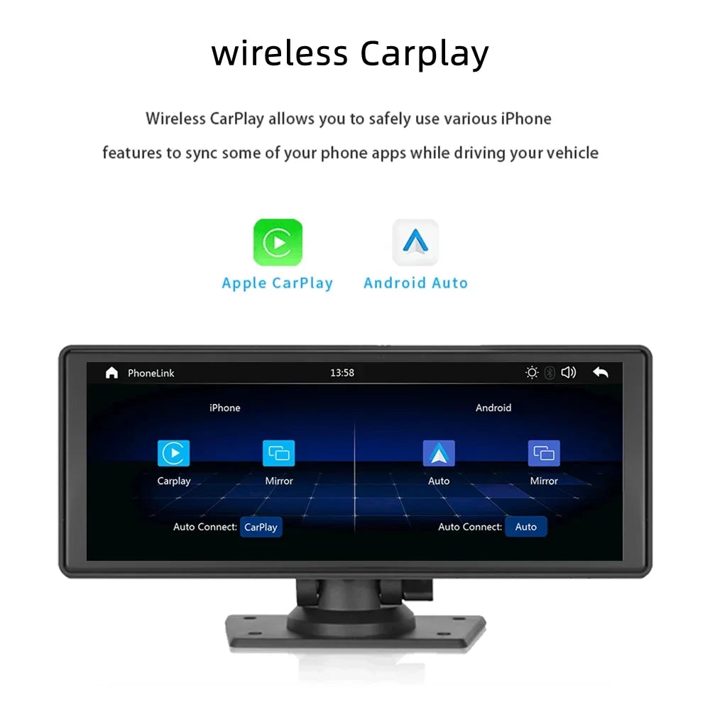 Stereo Synchronization/Rear Player with Stereo,Newest Car Bluetooth Unit Touch Screen with Car Navigation Carplay&Android 9.3 Auto Portable Transmitter,AUX, Bluetooth/FM FM Inch TF Wireless Camera