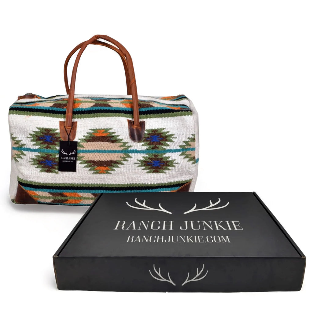 Leather Aspen Southwestern Bag Blanket Weekender Saddle Boho 100% Large Handles Aztec Duffel Bag