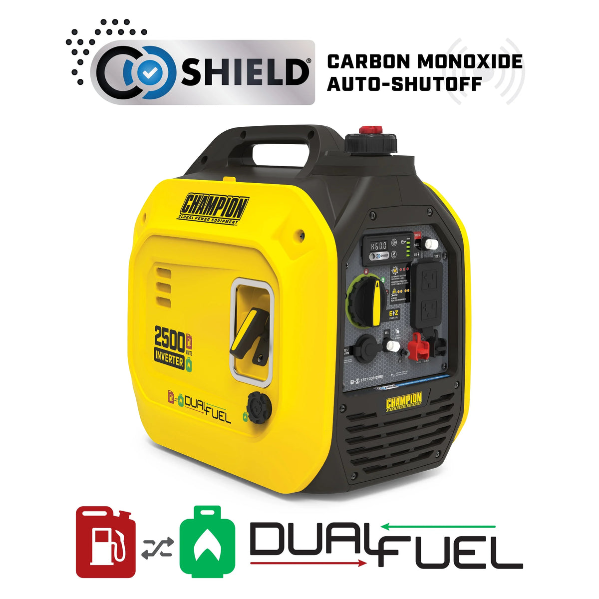Shield Quiet 2500-Watt Dual and Power Fuel with Equipment Champion Generator CO Technology Portable Inverter