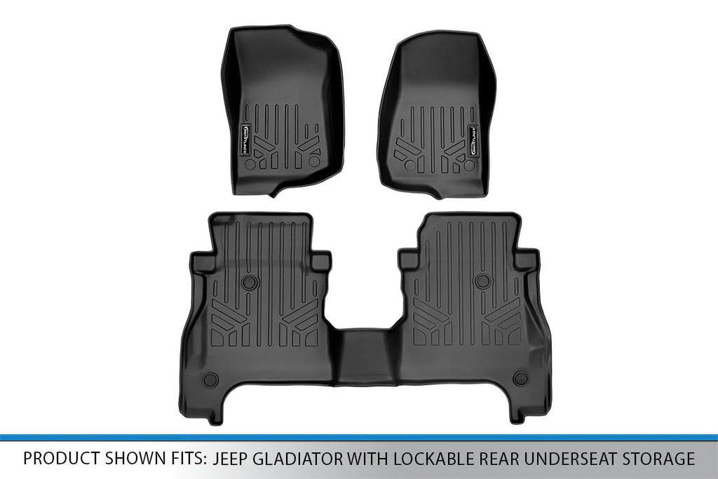 with Liner SA0316-B0459 Set Fit Storage Smartliner for Lockable Custom Floor Mats Jeep Rear Row 2 Gladiator, Black 2020-2023 Underseat