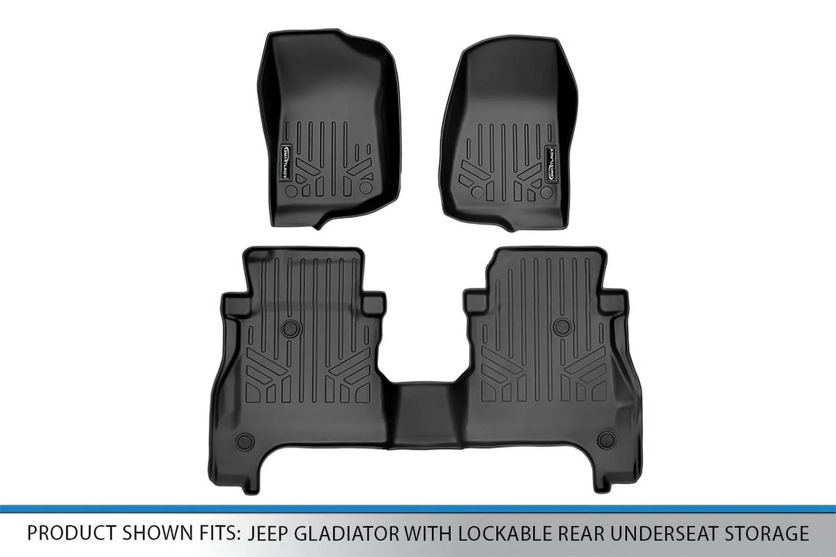 with Liner SA0316-B0459 Set Fit Storage Smartliner for Lockable Custom Floor Mats Jeep Rear Row 2 Gladiator, Black 2020-2023 Underseat