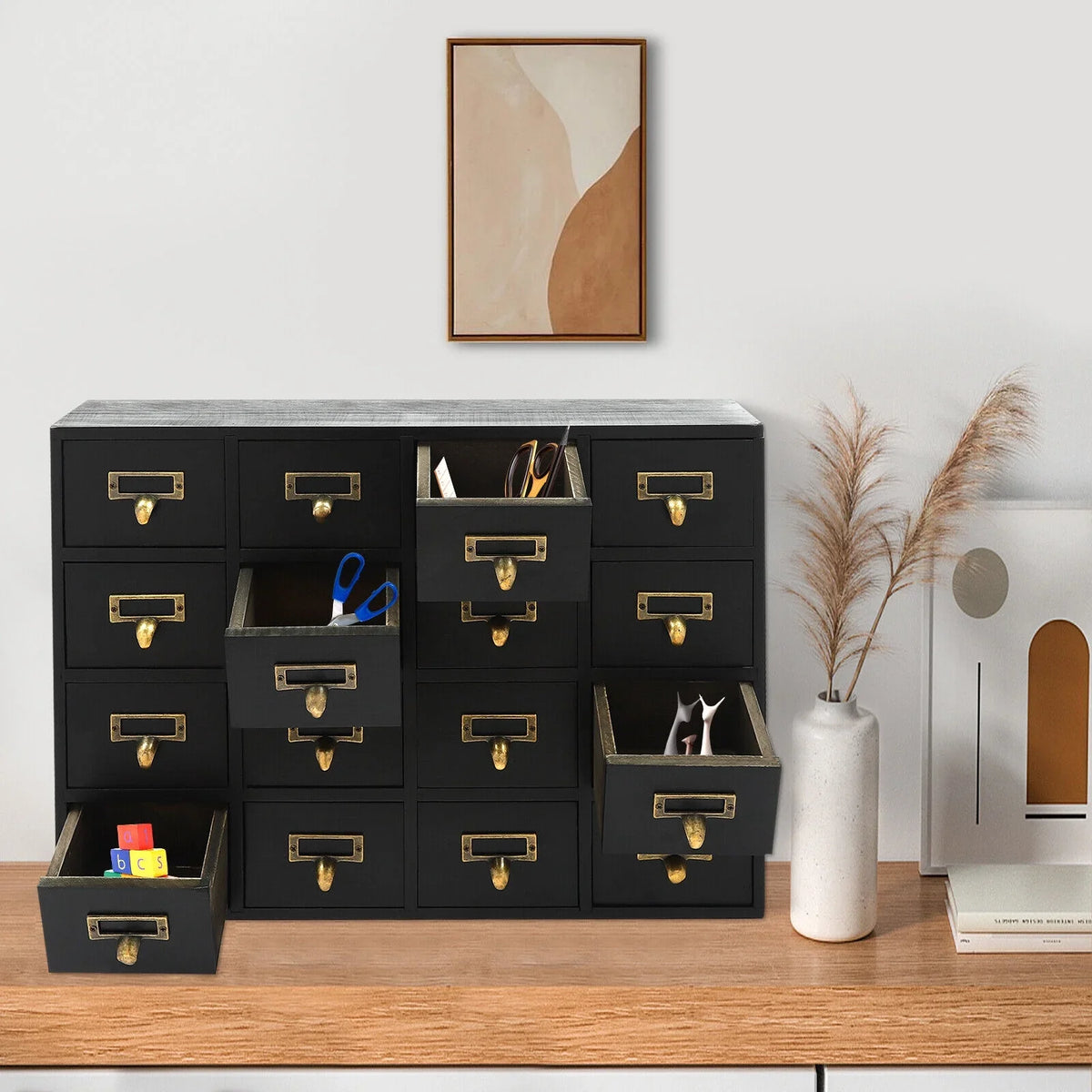 16 Wooden Drawers Drawer Desk Box, Organizer Herb New Storage Apothecary Cabinet