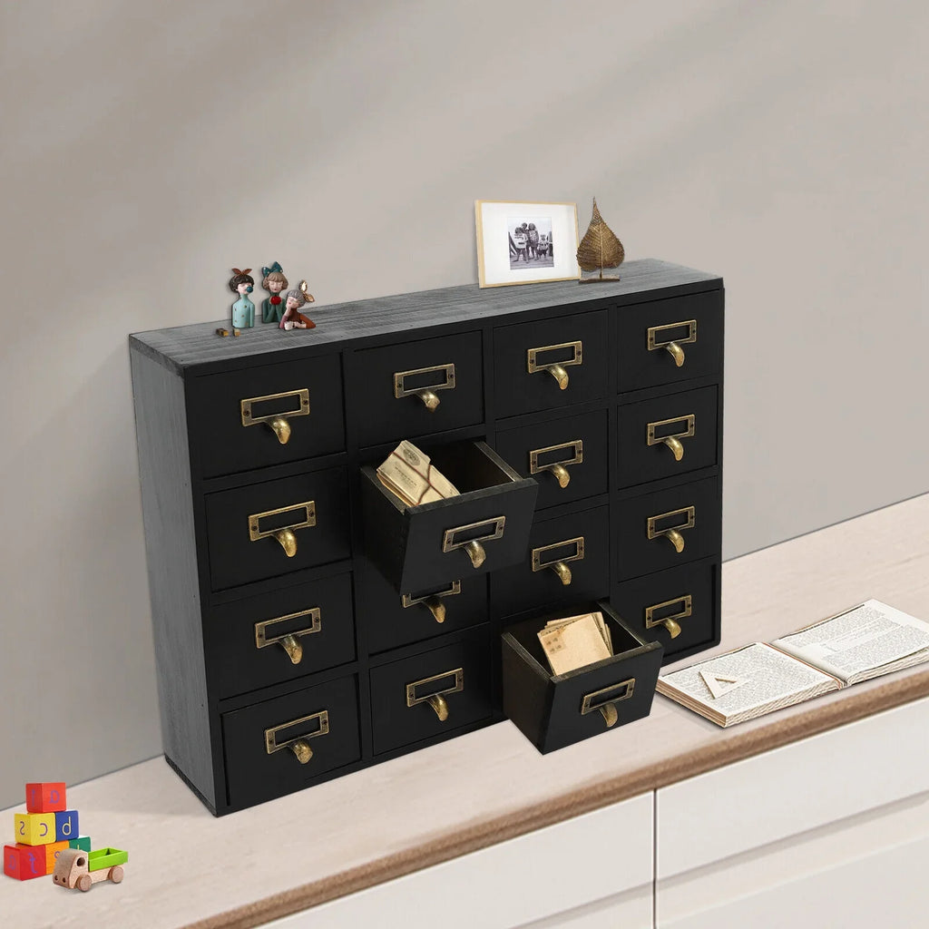 16 Wooden Drawers Drawer Desk Box, Organizer Herb New Storage Apothecary Cabinet
