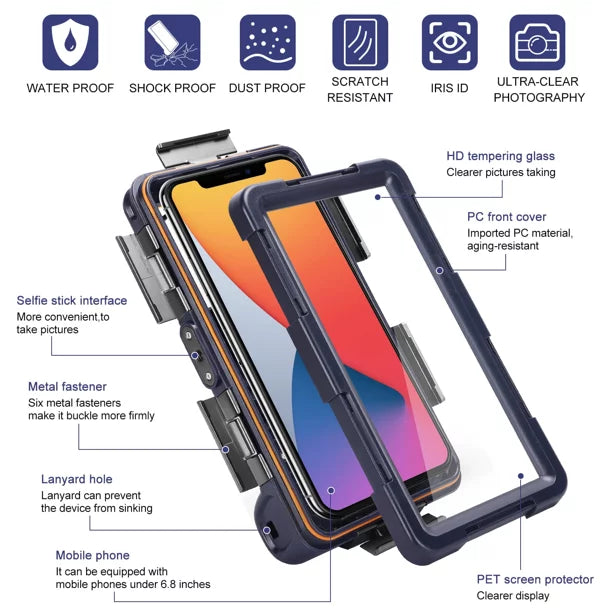 Housing [15m/50ft] Video Swimming Waterproof for Snorkeling with Professional Y8p Diving Photo Up to Lanyard Phones LCD Surfing And UrbanX 6.9 Case Underwater all Protective Inch