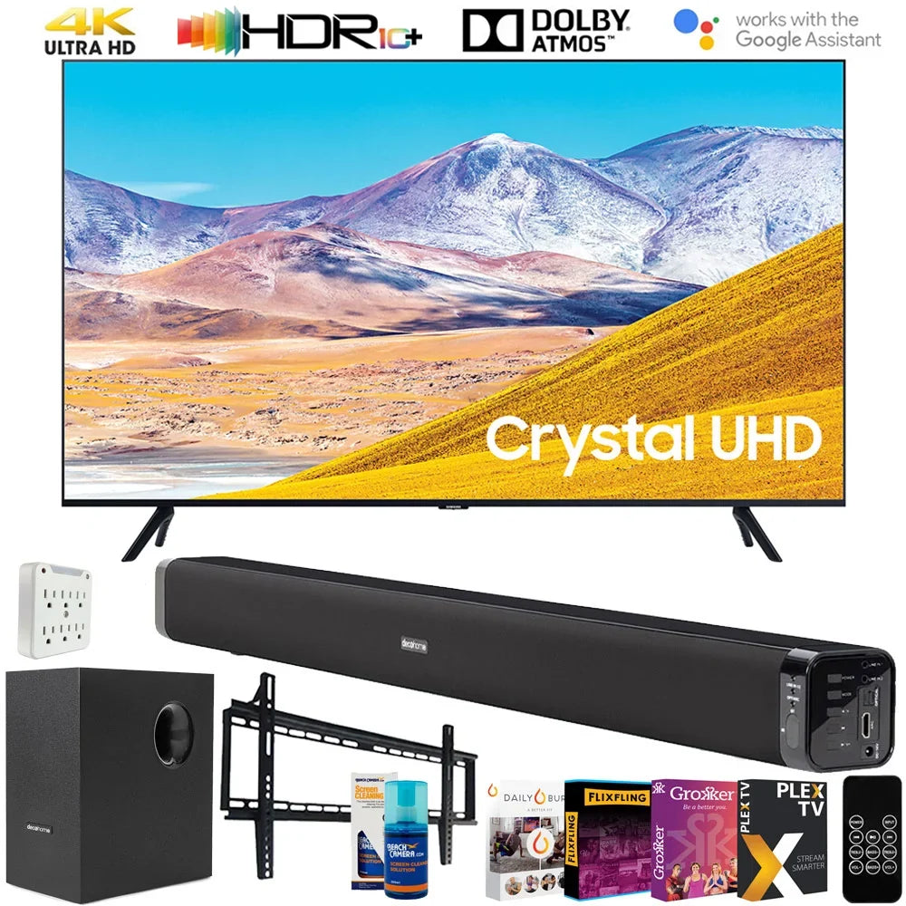 Gear Soundbar Digital Screen 65" Deco Mount, LED 4K Adapter, TV and 60W Smart Cleaner Inch 65 UN65TU8000 (2020) TV Subwoofer, & with Wall UHD Essentials TV) Bundle Surge 65-inch TV (65TU8000