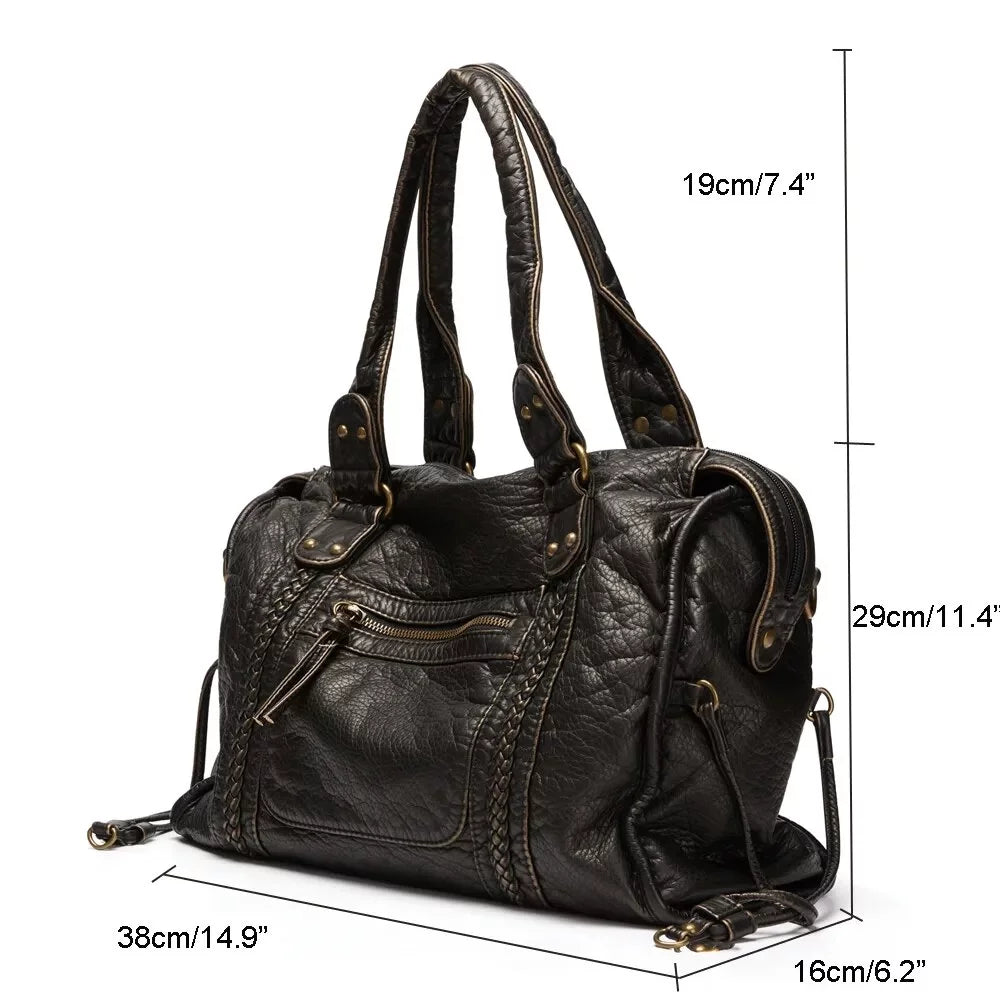 Washed Leather grade Women Handbag Capacity Vegan Office Tote Vintage Bag Bag Travel Shoulder Bag Bag Women Leather Large for Bag