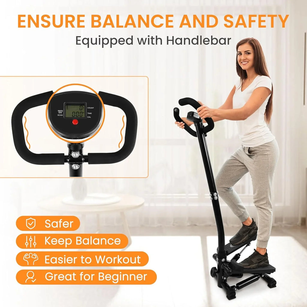 Signature Handle with Stepper with Without or Stair Stepper Bands, Adjustable Resistance Fitness Stepping Machine Mini