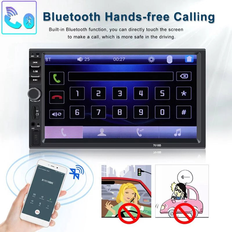 Receiver with USB FM Audio Din with Double Radio Backup Mirror Stereo Bluetooth Camera Screen and 7 Car Touch Radio Inch Car Control Remote Link