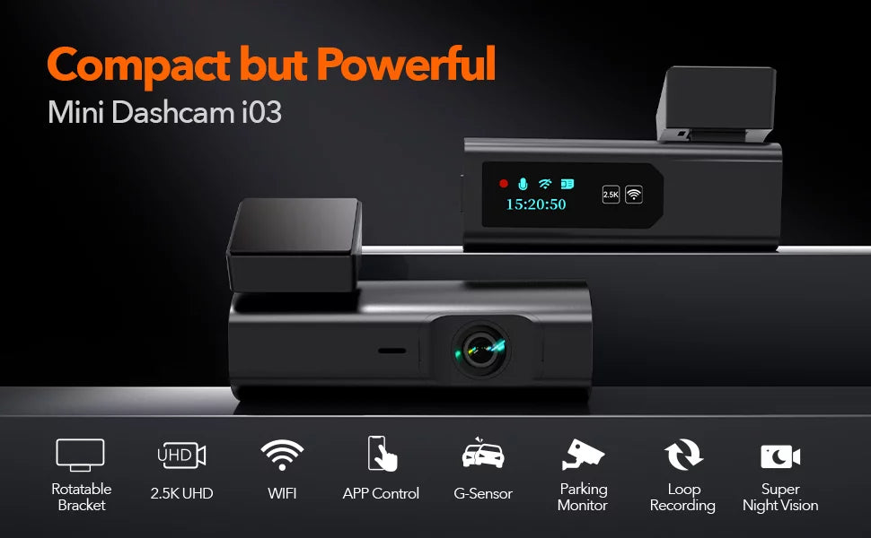Control, Night 64GB Dash Support Hours Loop 24 Vision, Max with WiFi, Cam, Camera Recording, APP G-Sensor, Dash Parking Monitor, Full HD 2.5K WOLFBOX