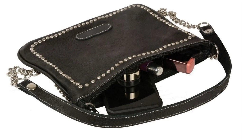 Leather Shoulder Black Milwaukee Bag MP8810 Women's Riveted Strap Chain