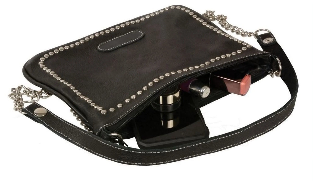 Leather Shoulder Black Milwaukee Bag MP8810 Women's Riveted Strap Chain
