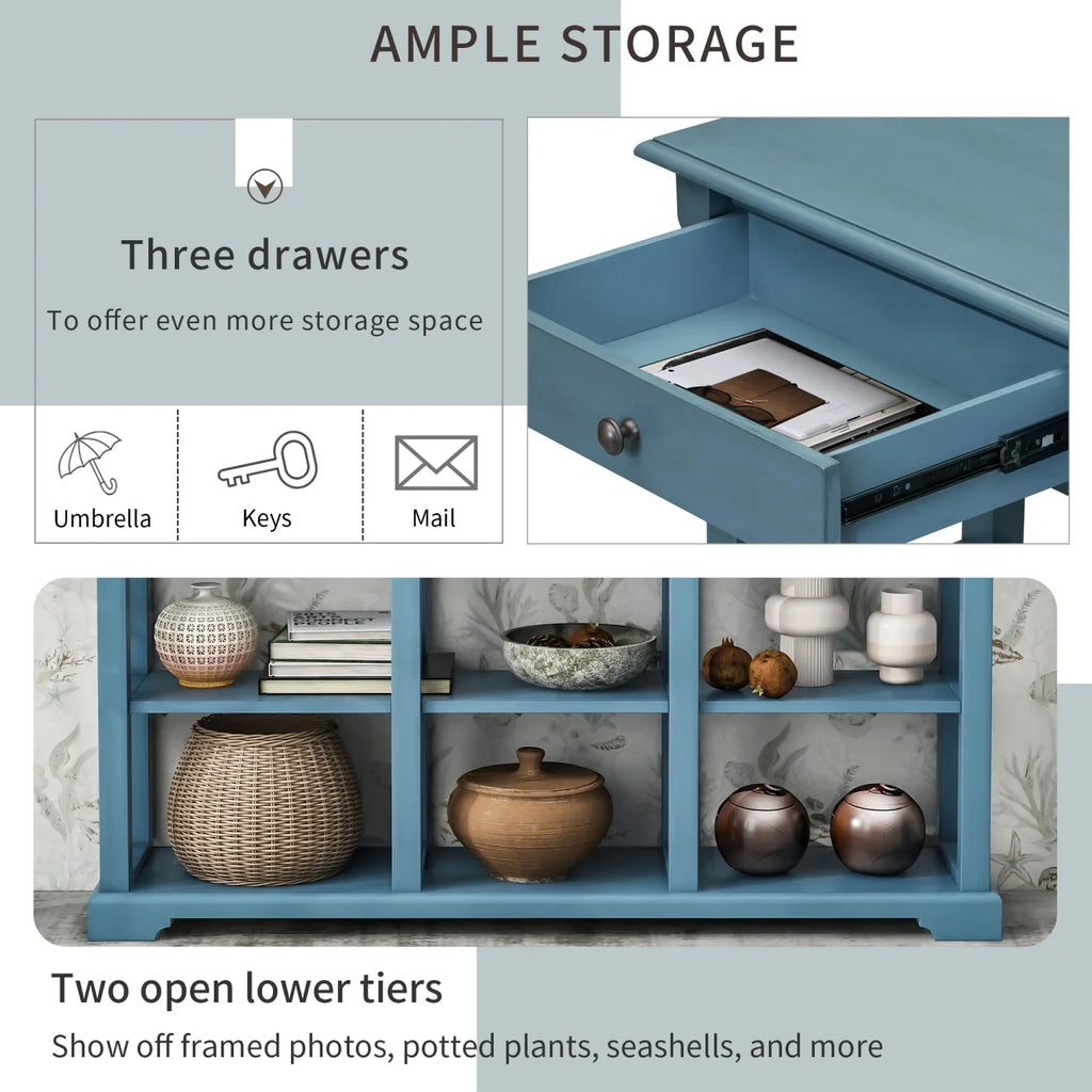 (Navy TREXM and Living Room SKU WF298765AAM) Open Retro Console Table/Sideboard OLD Shelves Ample for Drawers with Storage