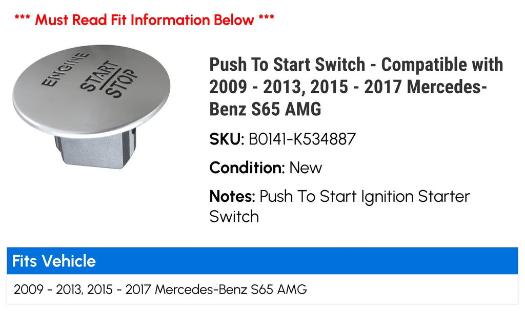 2010 Switch - -Benz Start 2011 - 2015 To - 2016 Push 2017 2012 2009 2013, Compatible AMG S65 with