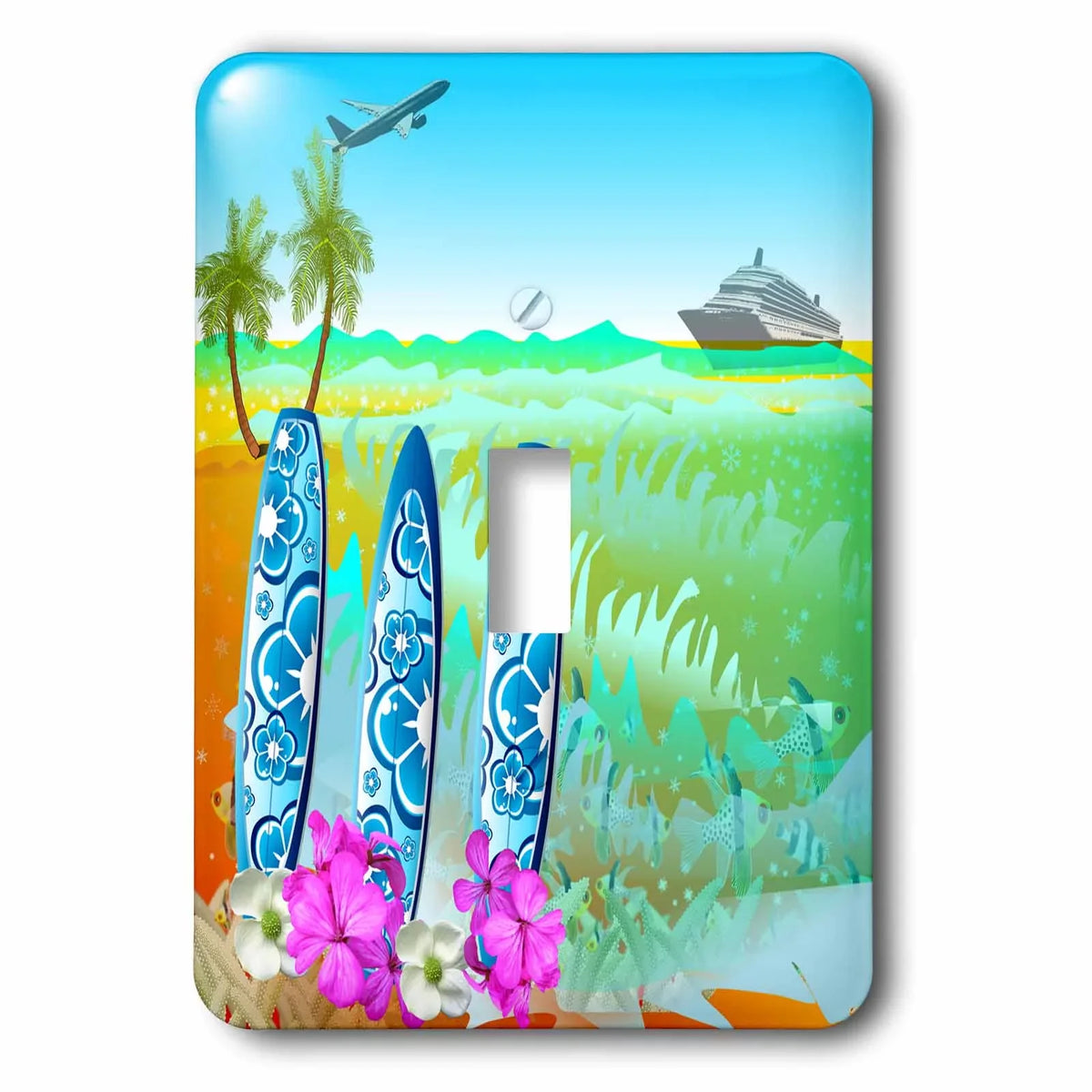surfboards, fun Toggle a - and art Hawaiian ship Switch jet beach, cruise Single 3dRose