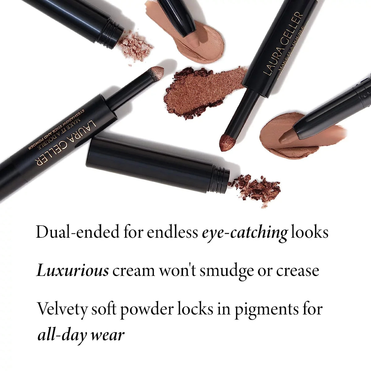 Cream LAURA + Eyeshadow Smudge-Proof Eyeshadow - NEW Powder Dual-Ended Eyeshadow and Stick Crease-Proof - Rosé A GELLER It Matching - YORK Make Double