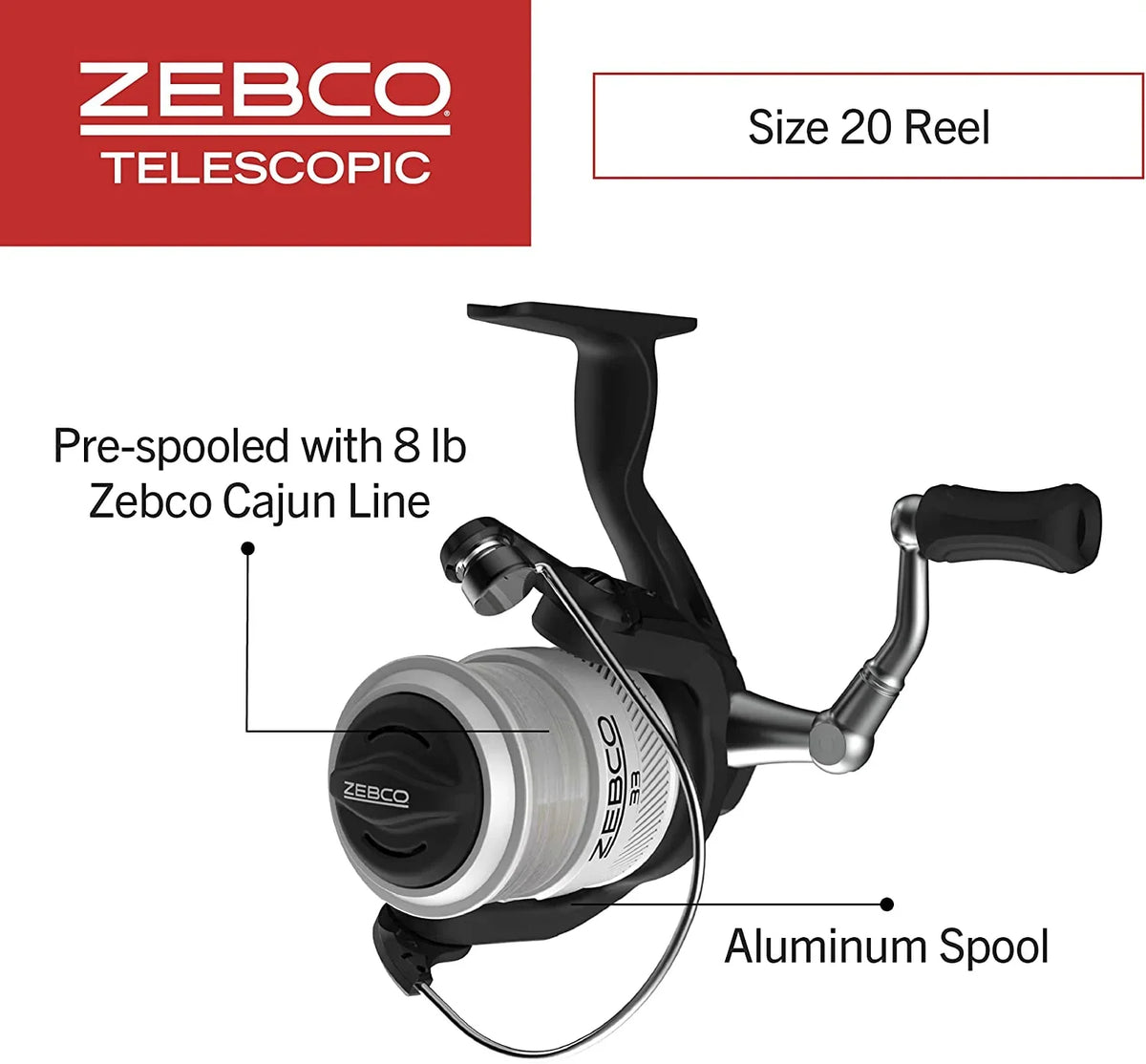 dimension and Spinning Zebco Fishing 33 Reel Silver/Black Rod Rod, 6-Foot 30 Reel, Combo, Telescopic